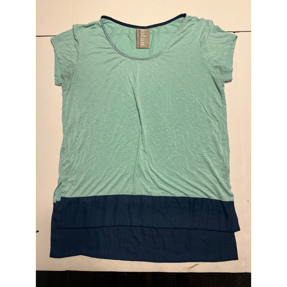 Dolan Left Coast Collection Mint Green Navy Colorblock Tiered Hem‎ Top Large